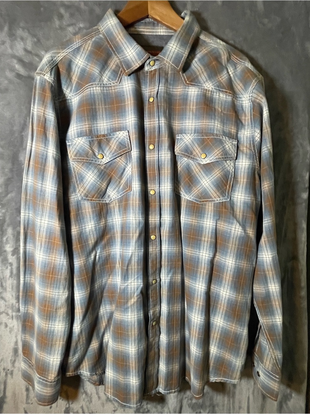 Northwest Territory Blue and Brown Plaid Western Button-Down Shirt